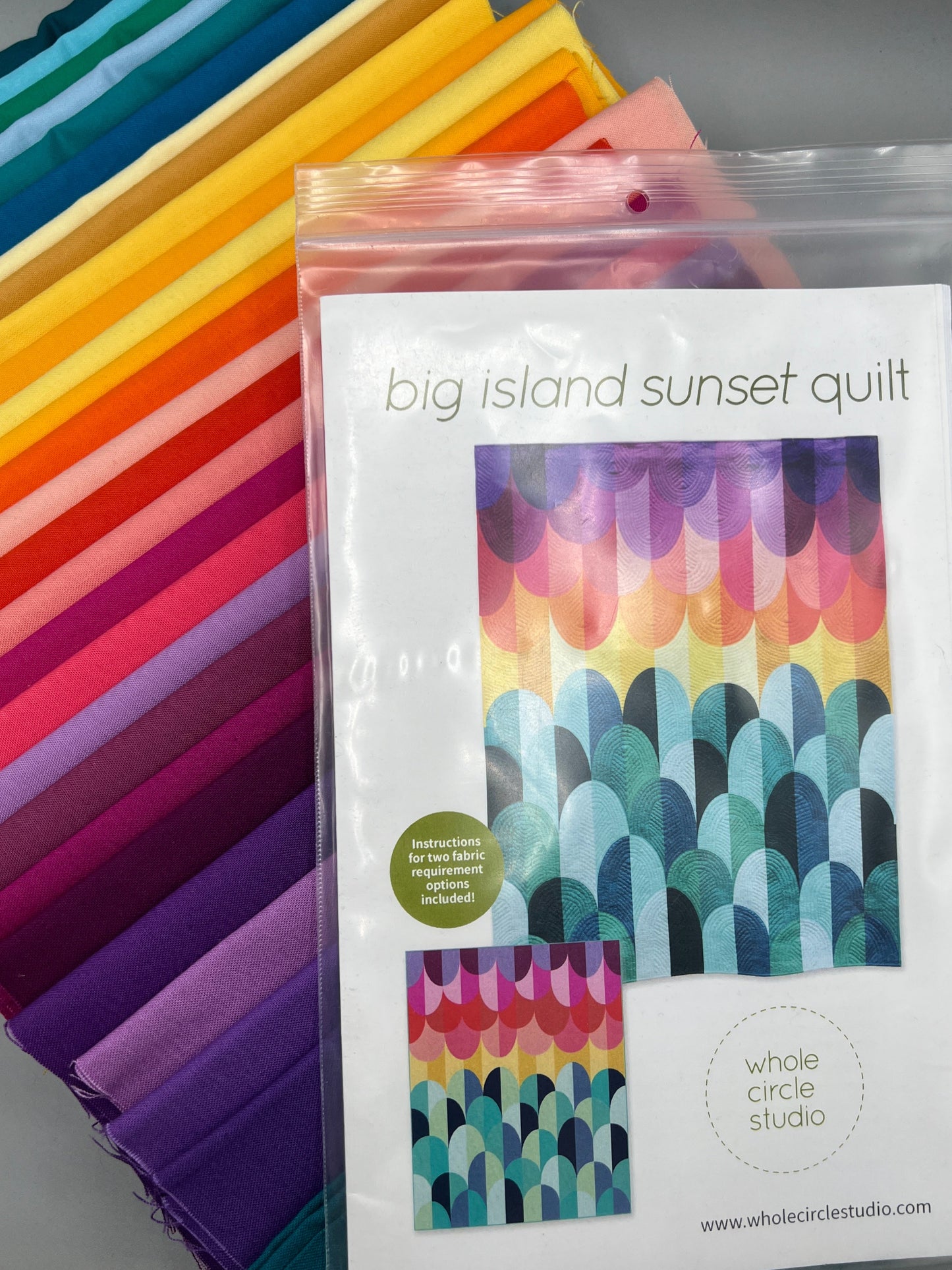 Big Island Sunset Quilt Kit in Large Throw Size w/ Kona Cottons / Pattern by Whole Circle Studio