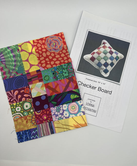 Checker Board Pillow Pattern  w/ Kaffe Fassett 2½" Mini Charms – 18 Pack designed by Lorna Costantini