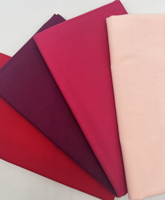 Shades Of Blush (Pinks & Reds) -  4 Piece Fat Quarter Bundle - Art Gallery Pure Solids