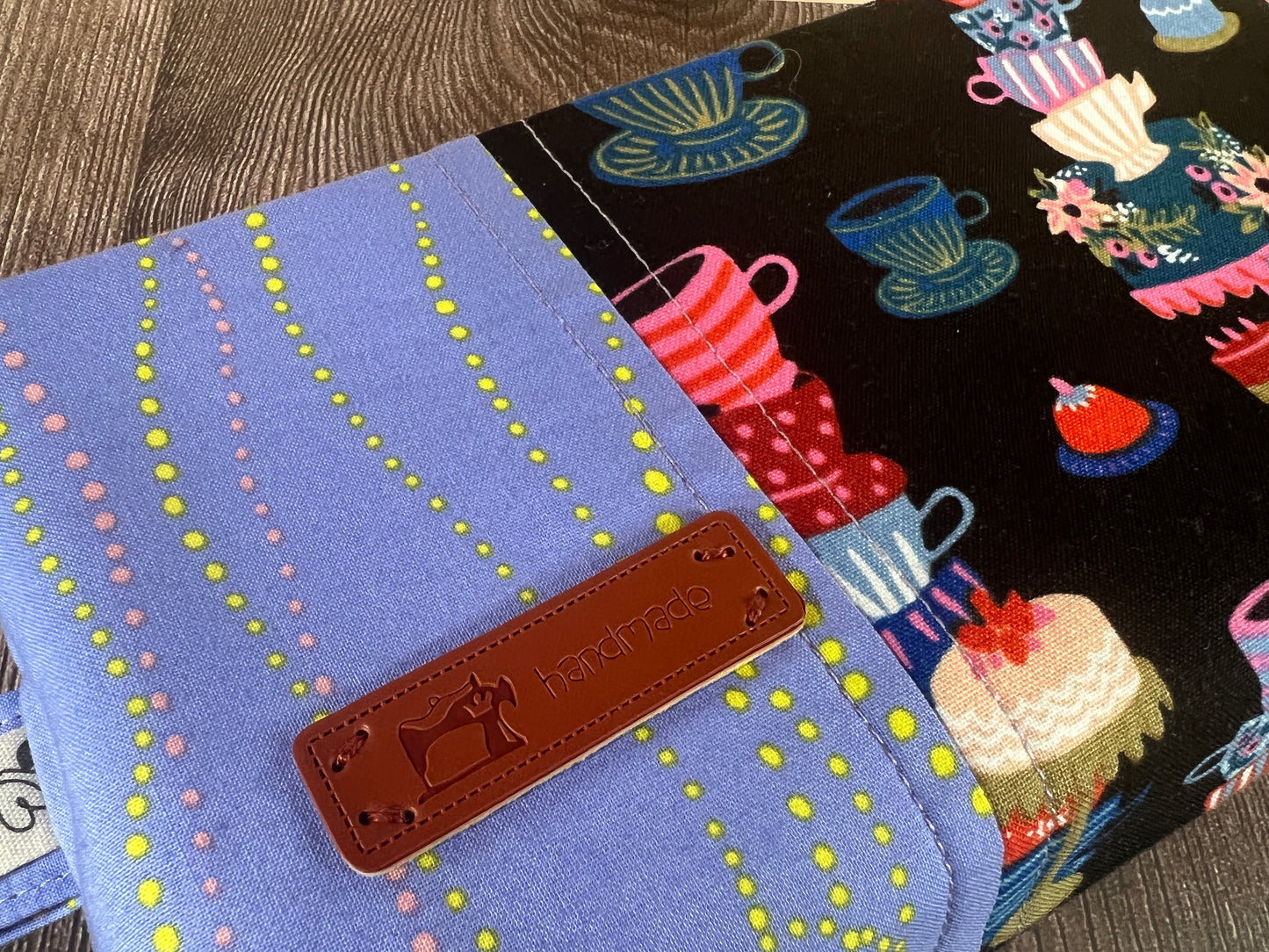 Handmade Structured Box Zipper Bag with Handle | Makeup, Toiletry & Pencil Case in Teacups Print & Lavender