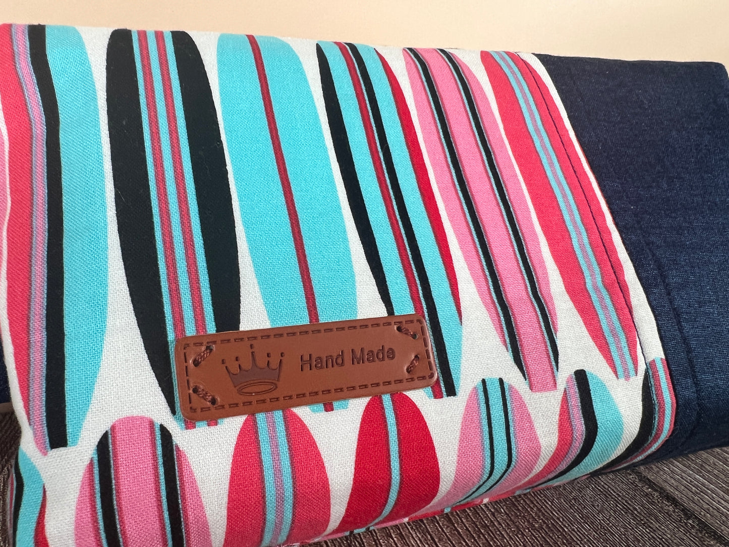 Handmade Structured Box Zipper Bag with Handle | Makeup, Toiletry & Pencil Case In Navy, Blues & Reds