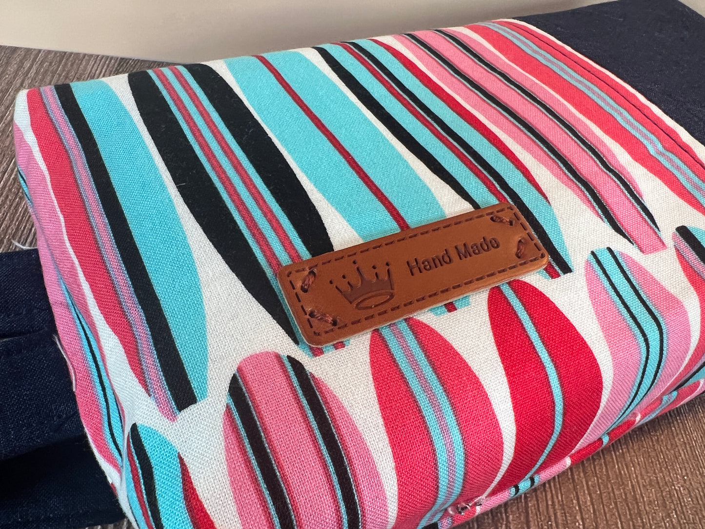 Handmade Structured Box Zipper Bag with Handle | Makeup, Toiletry & Pencil Case In Navy, Blues & Reds