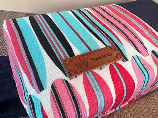 Handmade Structured Box Zipper Bag with Handle | Makeup, Toiletry & Pencil Case In Navy, Blues & Reds