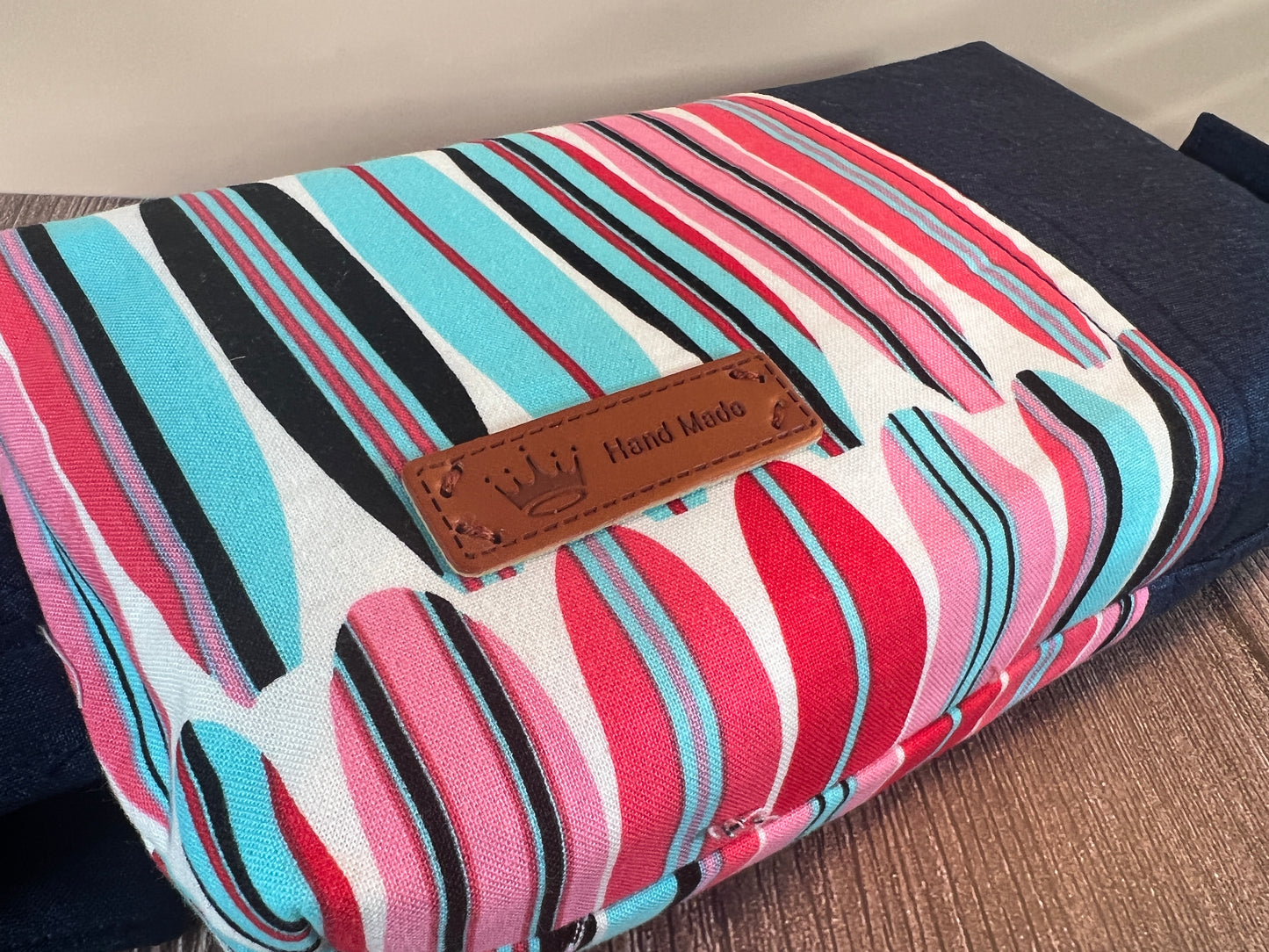 Handmade Structured Box Zipper Bag with Handle | Makeup, Toiletry & Pencil Case In Navy, Blues & Reds