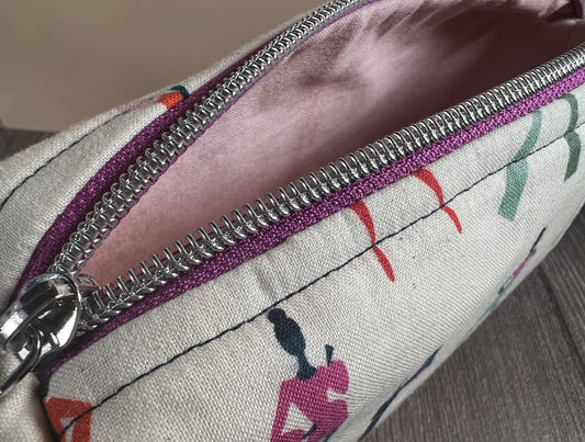 Handmade Structured Box Zipper Bag with Handle | Makeup, Toiletry & Pencil Case In Ruby Star Society & Navy