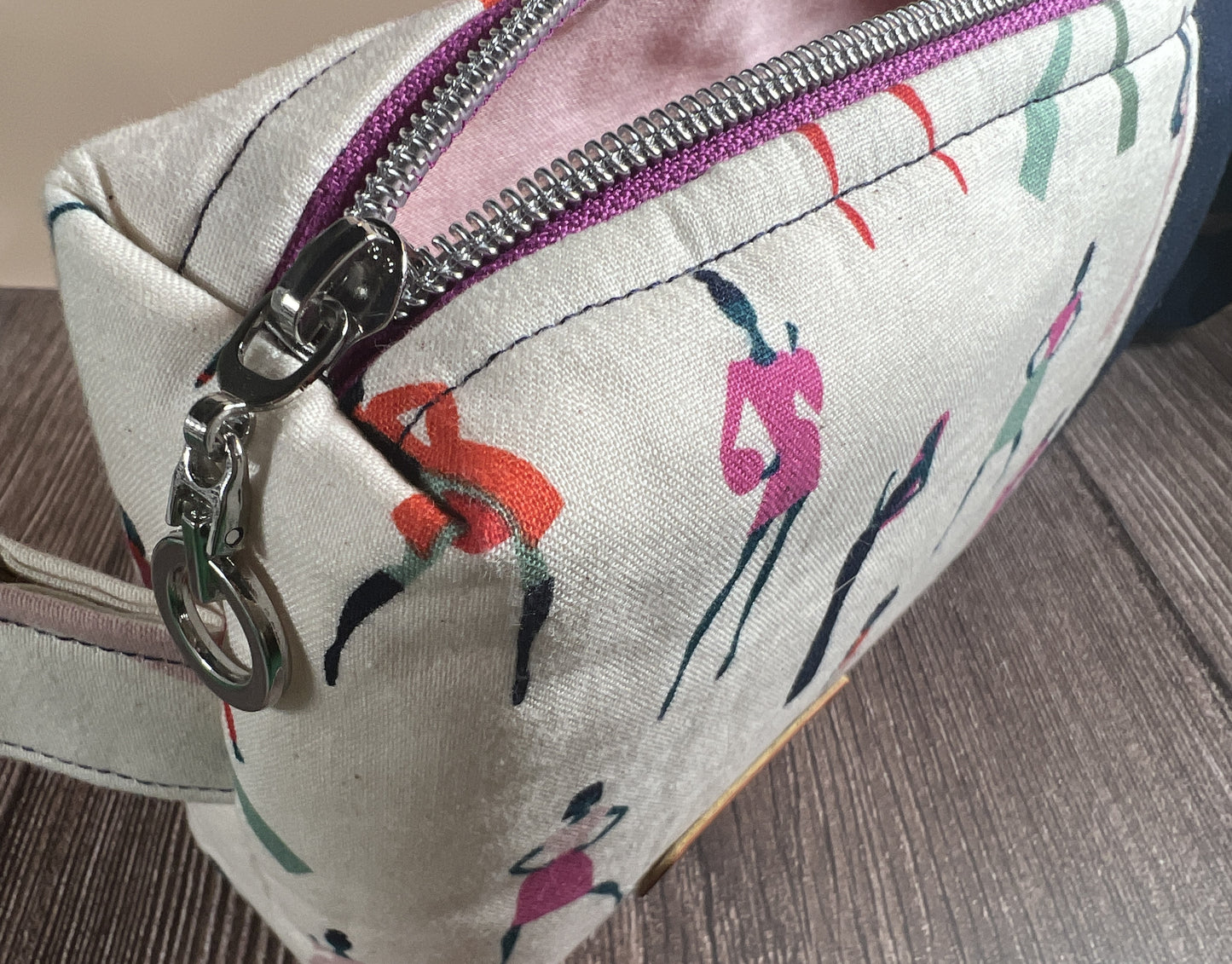 Handmade Structured Box Zipper Bag with Handle | Makeup, Toiletry & Pencil Case In Ruby Star Society & Navy