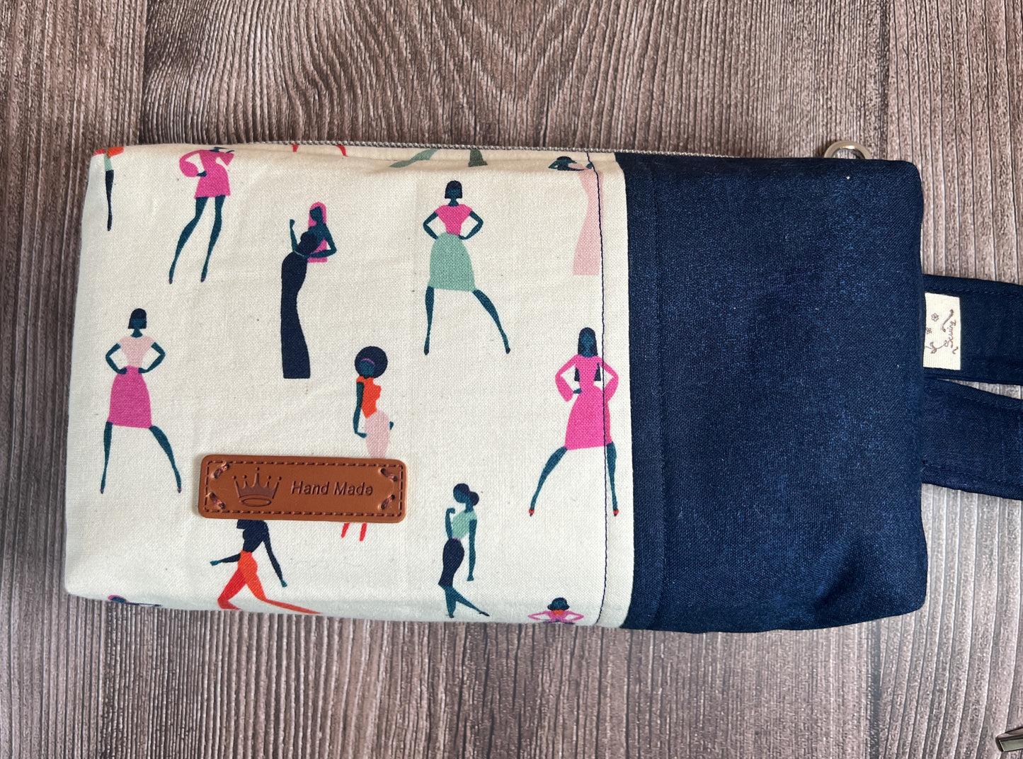 Handmade Structured Box Zipper Bag with Handle | Makeup, Toiletry & Pencil Case In Ruby Star Society & Navy