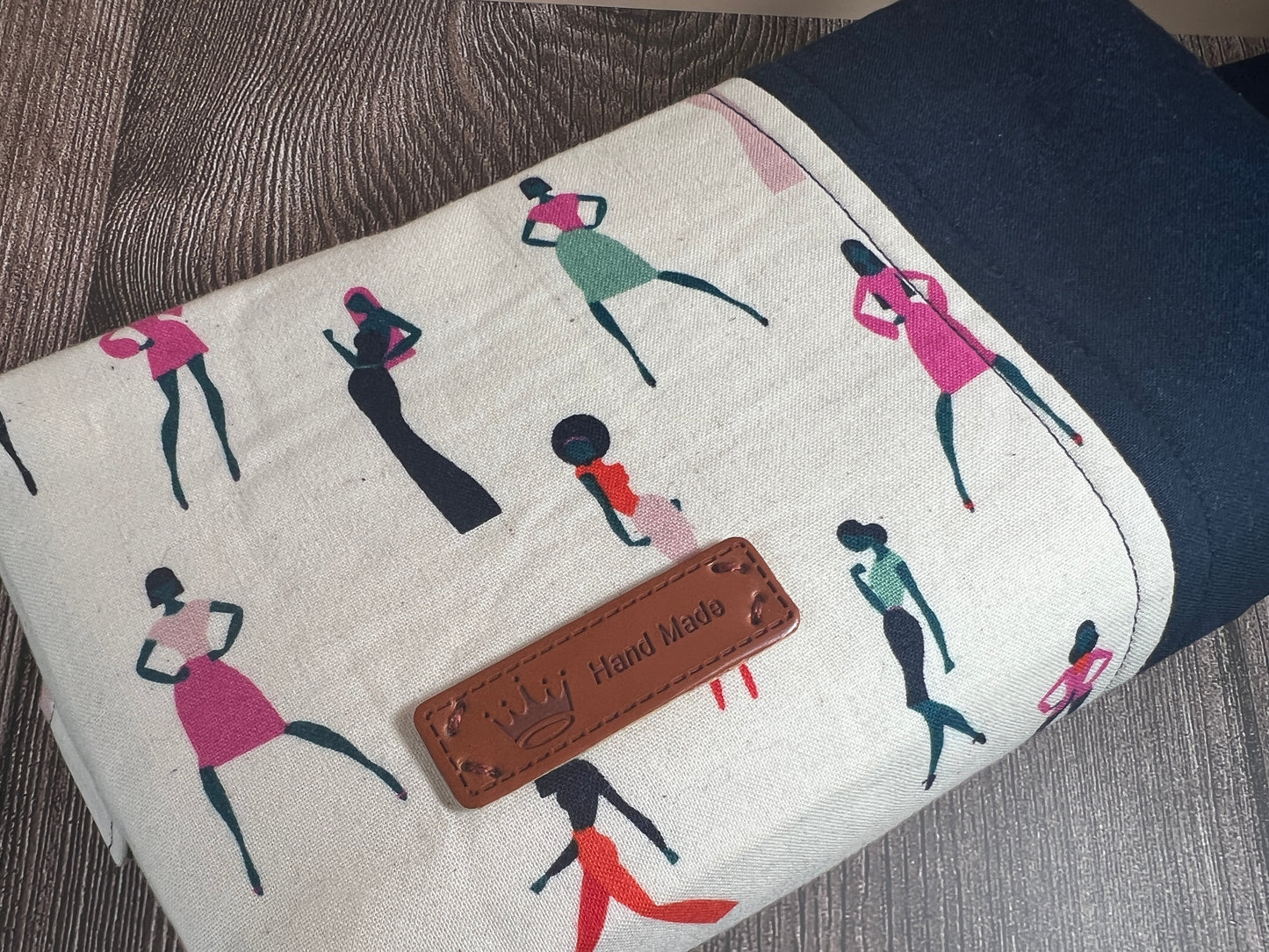 Handmade Structured Box Zipper Bag with Handle | Makeup, Toiletry & Pencil Case In Ruby Star Society & Navy