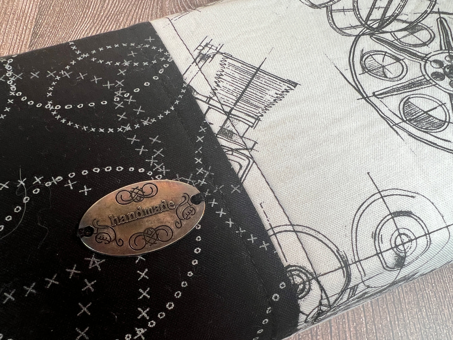 Handmade Structured Box Zipper Bag with Handle | Makeup, Toiletry & Pencil Case In B&W Movie Time