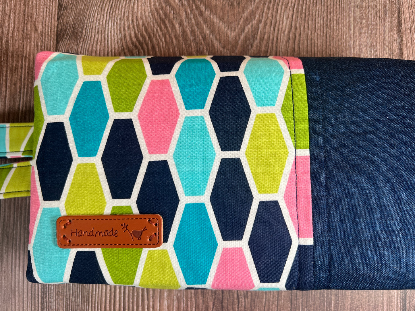 Handmade Structured Box Zipper Bag with Handle | Makeup, Toiletry & Pencil Case In Colourful Tumbling Block