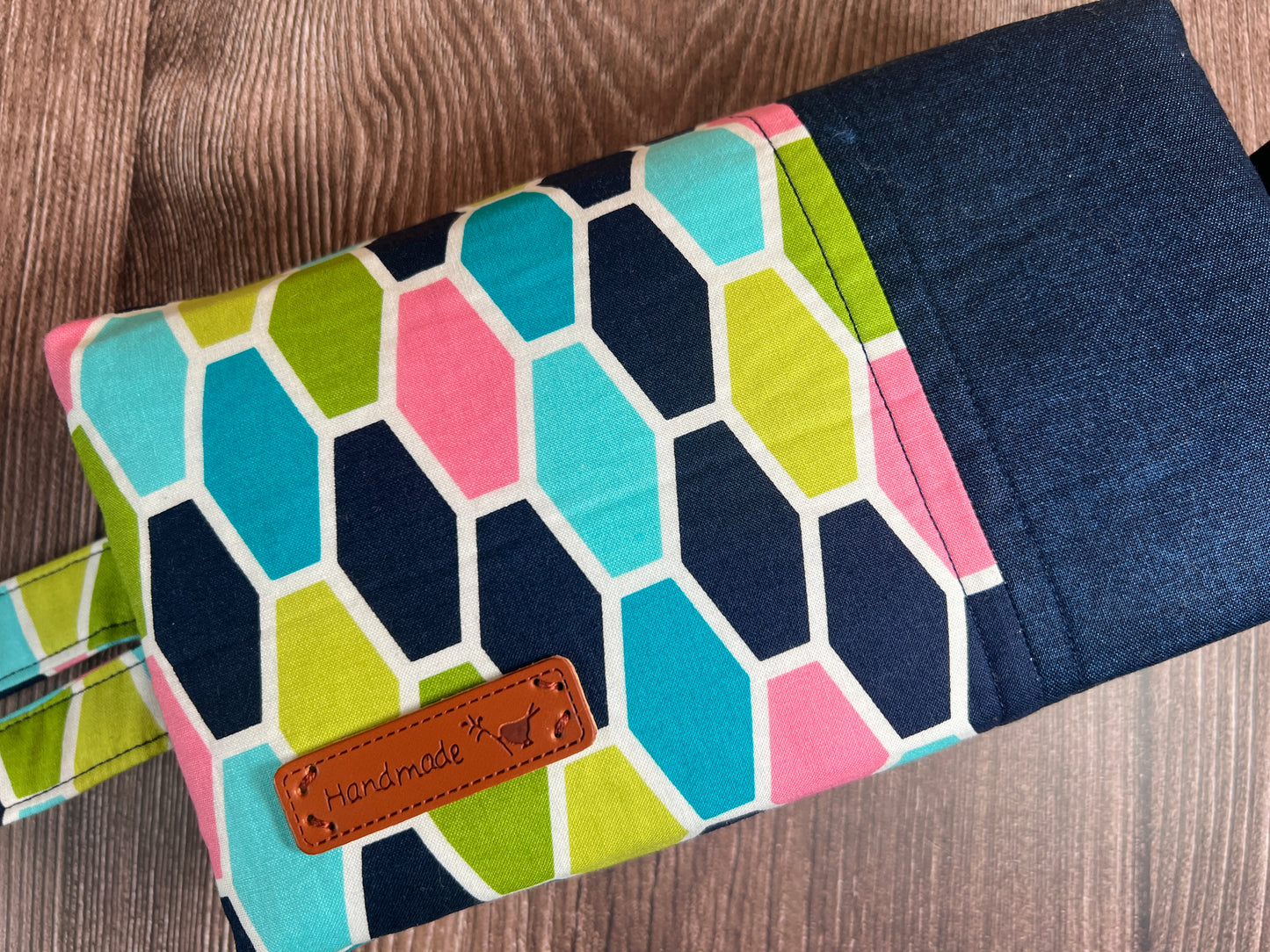 Handmade Structured Box Zipper Bag with Handle | Makeup, Toiletry & Pencil Case In Colourful Tumbling Block