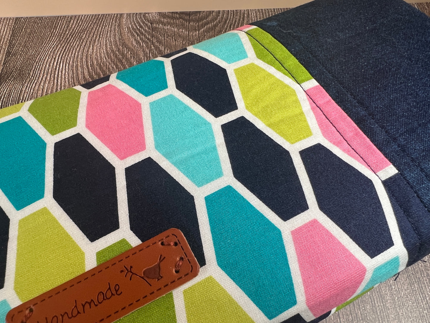 Handmade Structured Box Zipper Bag with Handle | Makeup, Toiletry & Pencil Case In Colourful Tumbling Block