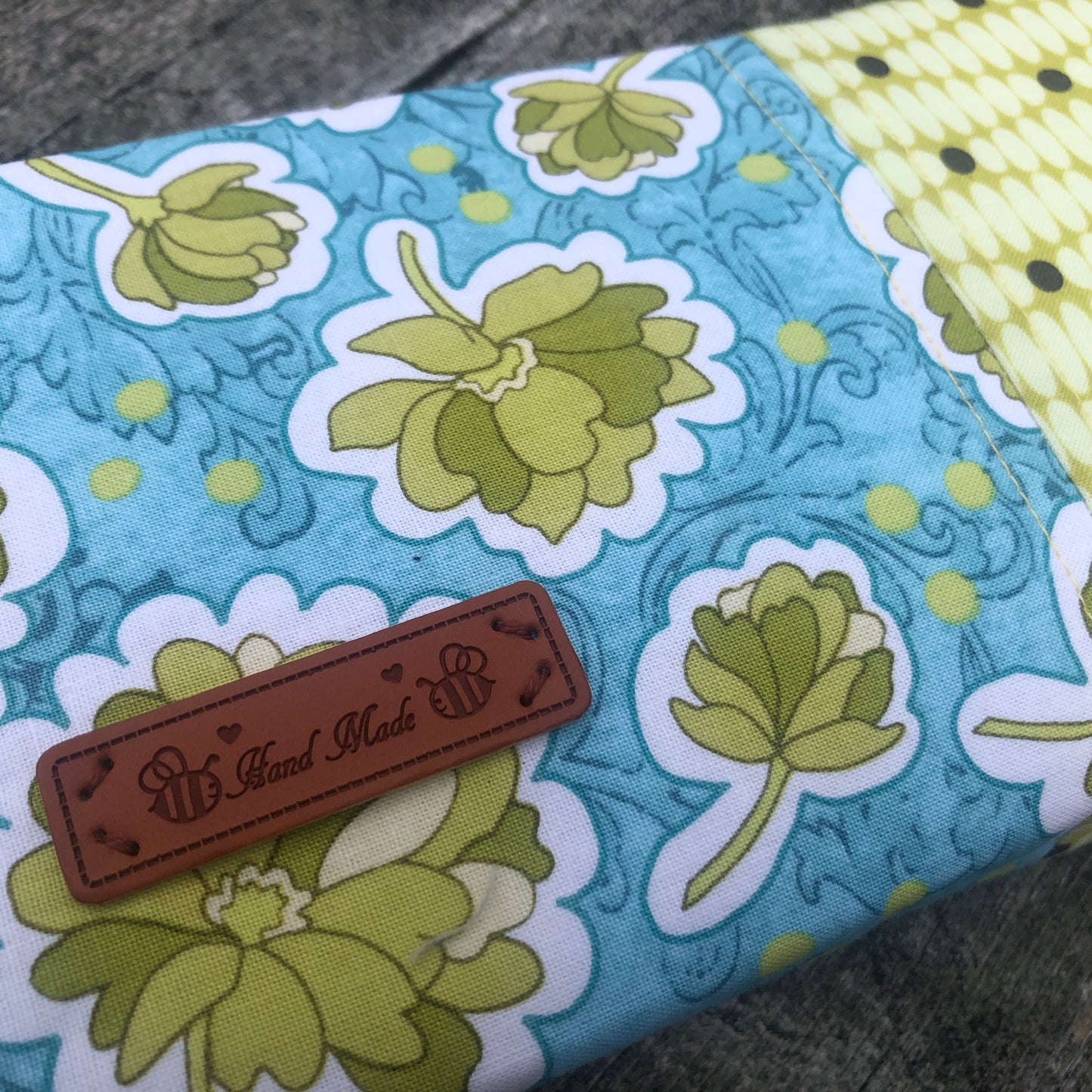 Handmade Structured Box Zipper Bag with Handle | Makeup, Toiletry & Pencil Case in Blue & Green Floral