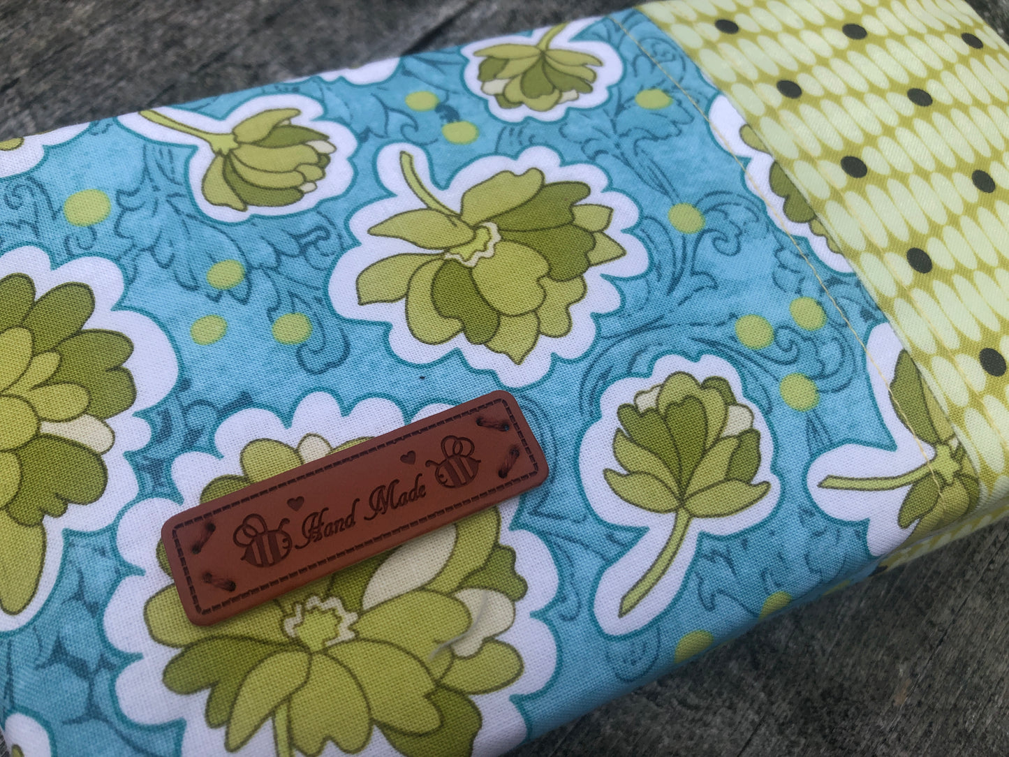 Handmade Structured Box Zipper Bag with Handle | Makeup, Toiletry & Pencil Case in Blue & Green Floral