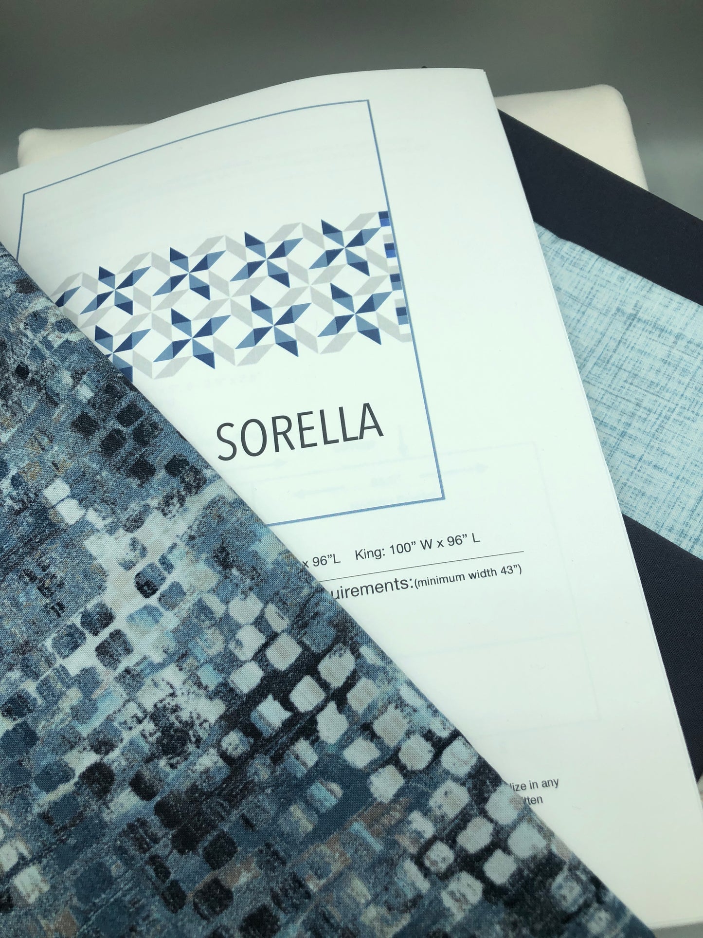 Sorella Queen Quilt Kit Version 2 / Blue Fusion Print w/ Navy and Light Blue with original pattern by Lorna Costantini
