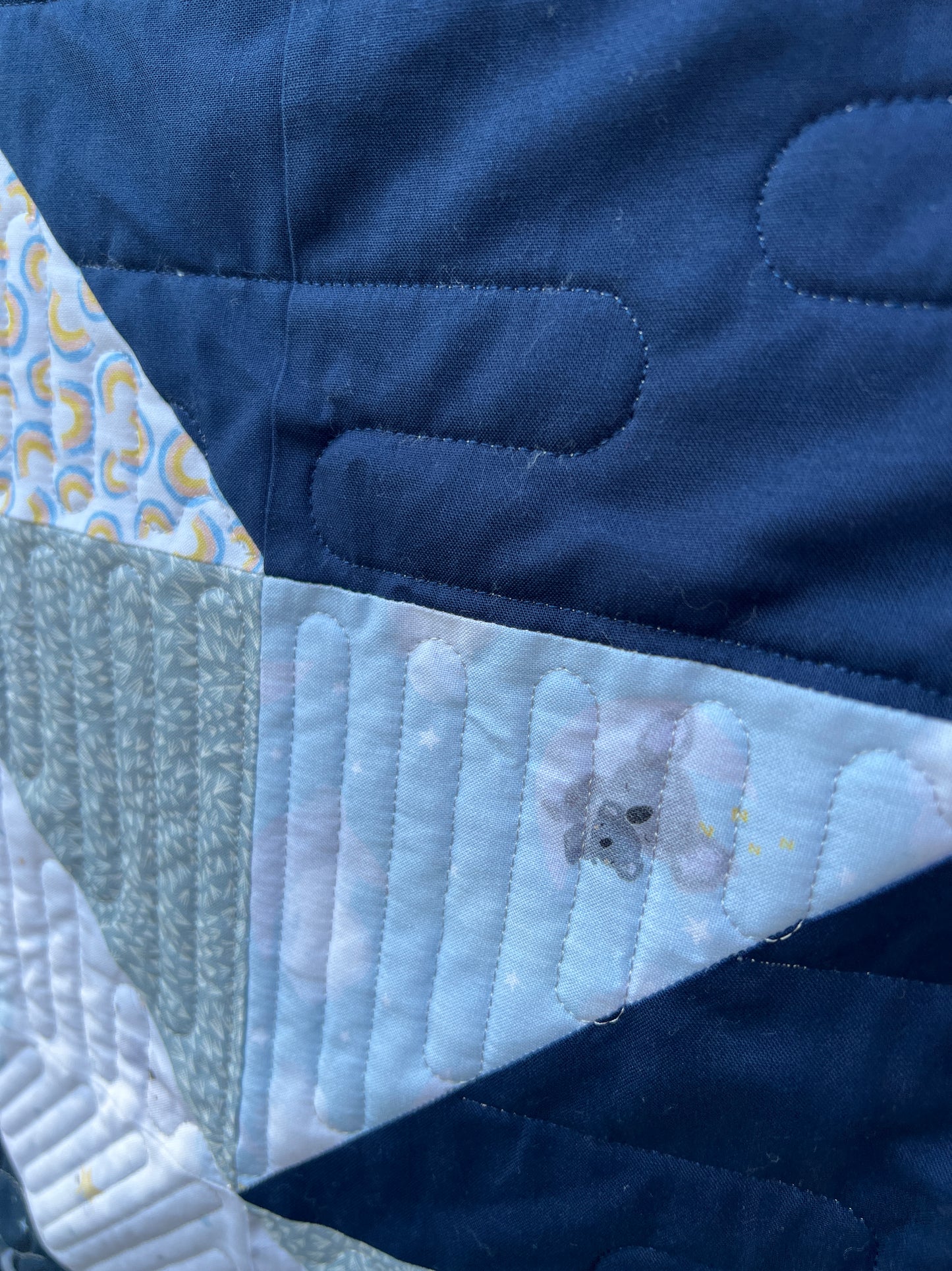"Squash Blossom" Pre-Cut Baby Quilt Kit in Navy, Blue, and White Koala design / Original Pattern by Lorna Costantini