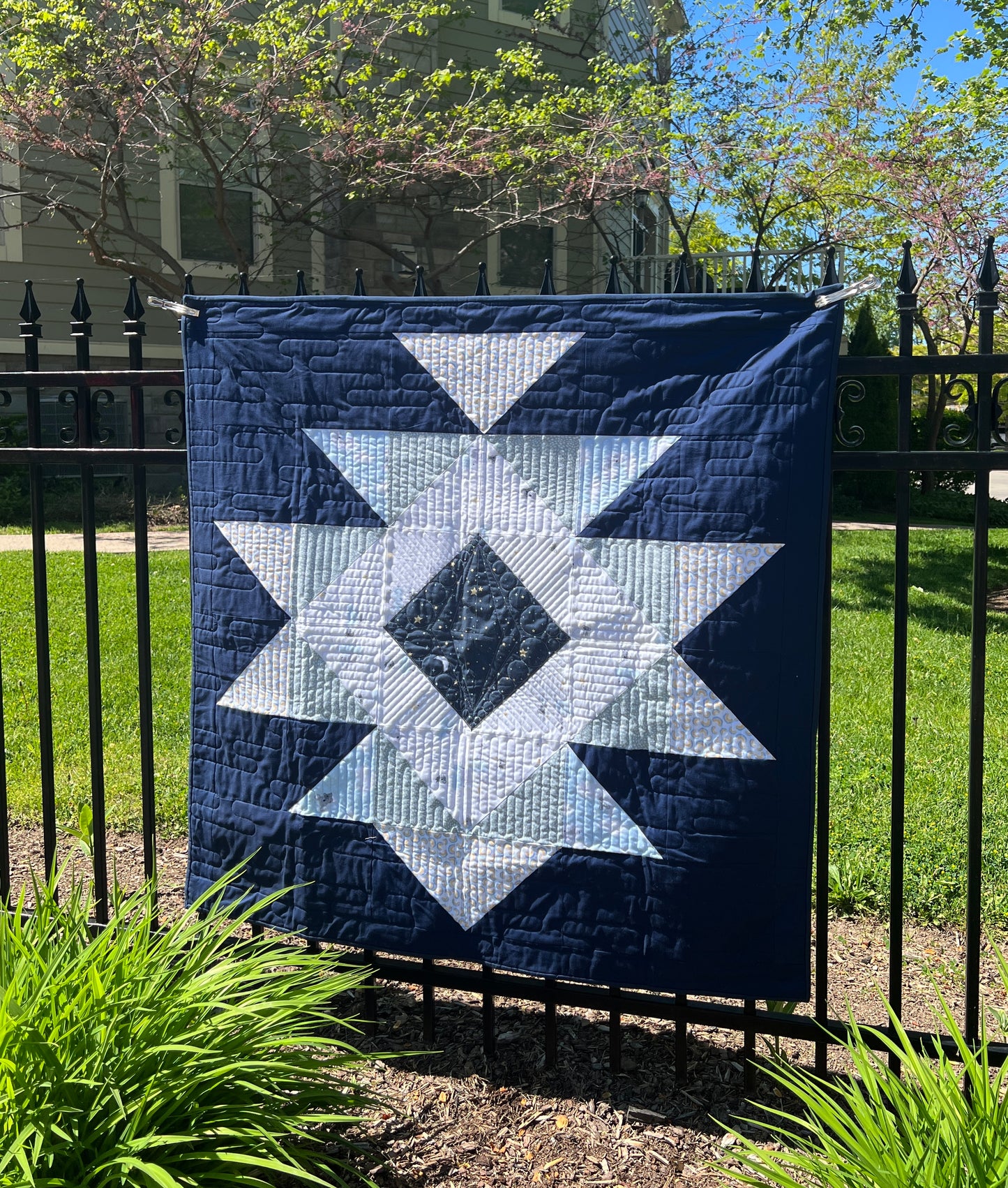 "Squash Blossom" Pre-Cut Baby Quilt Kit in Navy, Blue, and White Koala design / Original Pattern by Lorna Costantini
