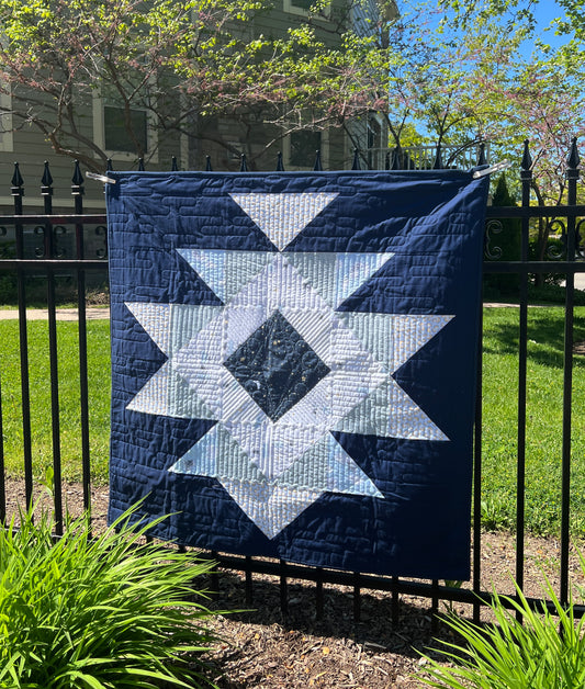 "Squash Blossom" Pre-Cut Baby Quilt Kit in Navy, Blue, and White Koala design / Original Pattern by Lorna Costantini