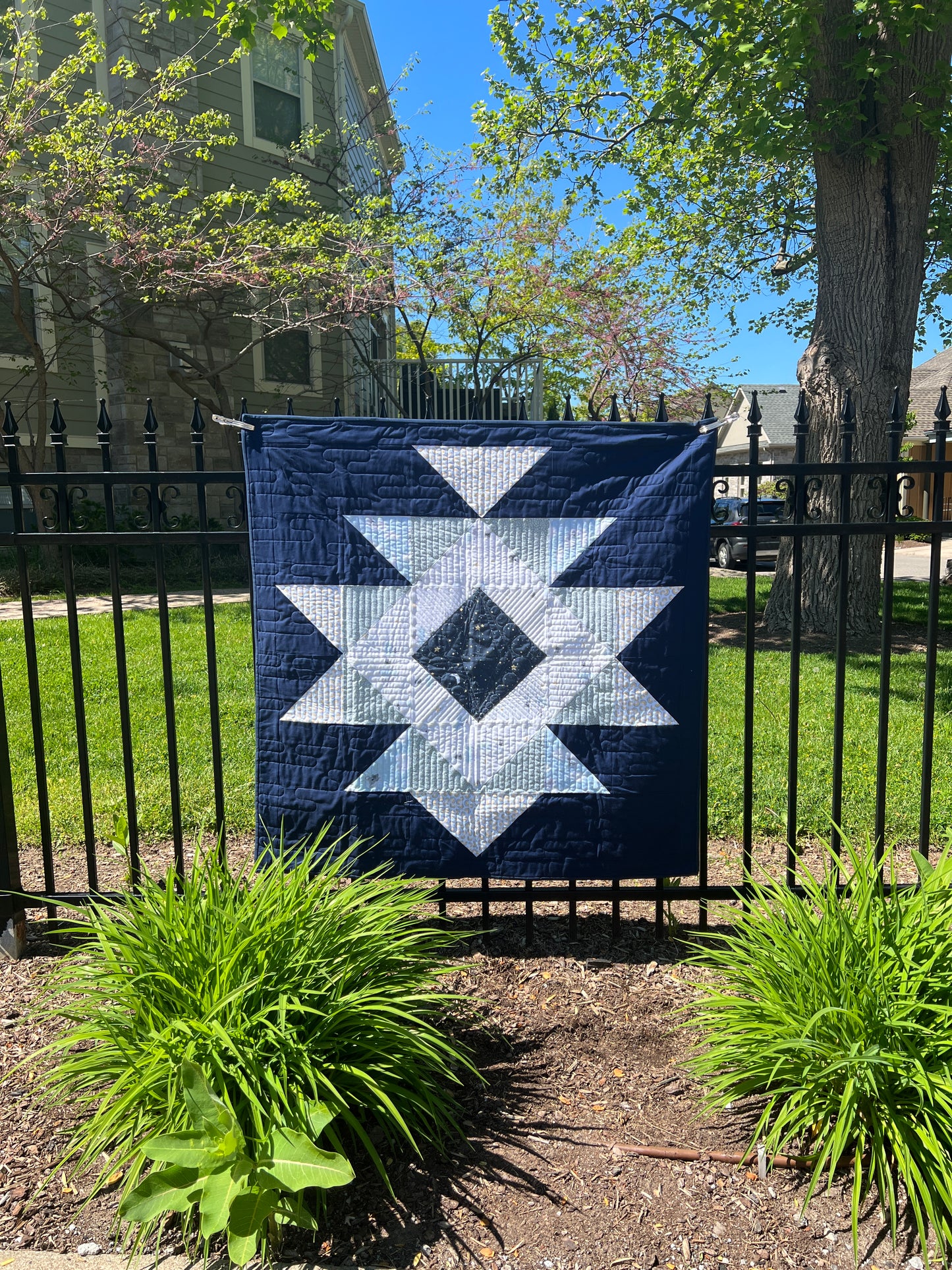 "Squash Blossom" Pre-Cut Baby Quilt Kit in Navy, Blue, and White Koala design / Original Pattern by Lorna Costantini