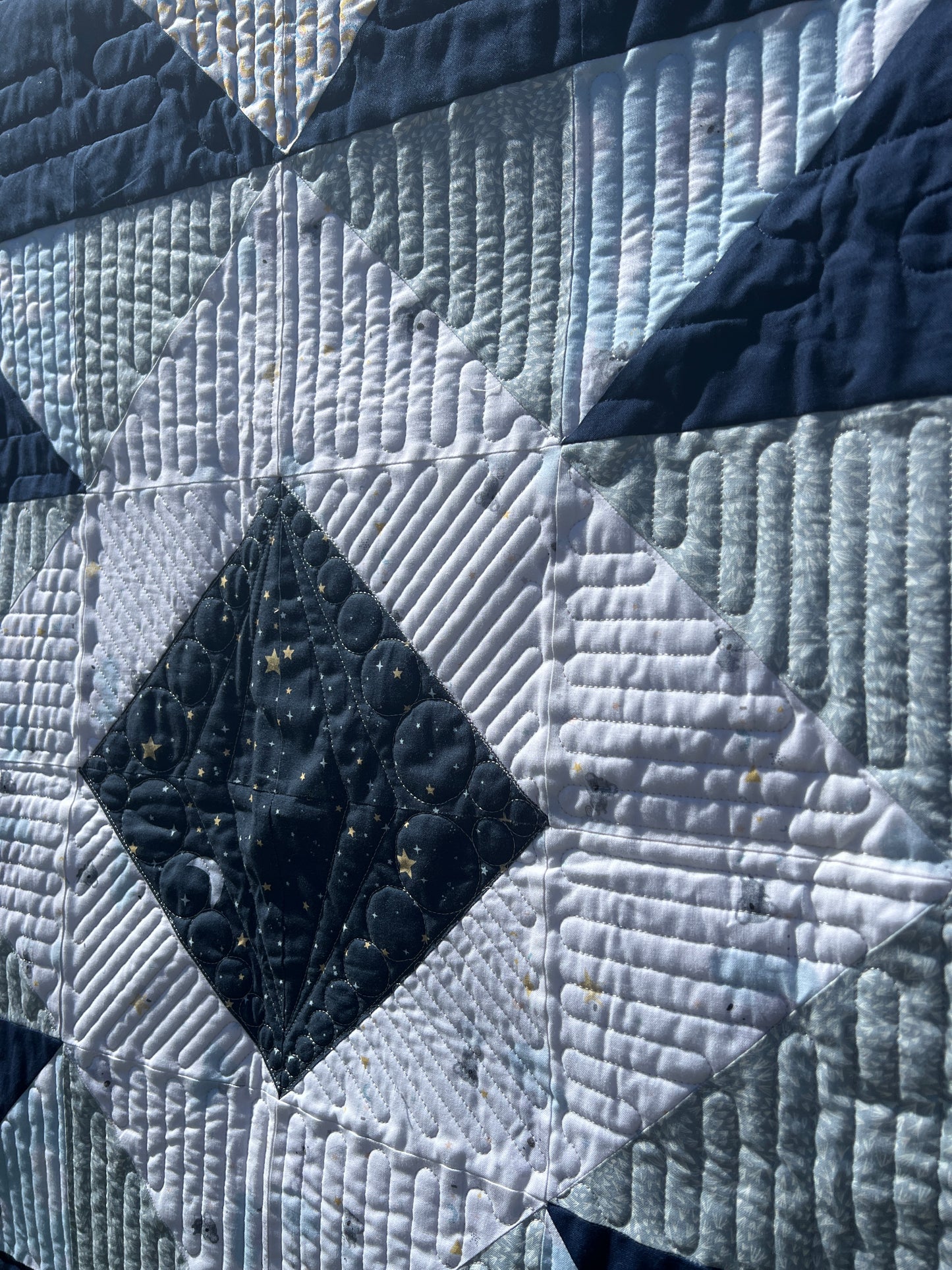"Squash Blossom" Pre-Cut Baby Quilt Kit in Navy, Blue, and White Koala design / Original Pattern by Lorna Costantini