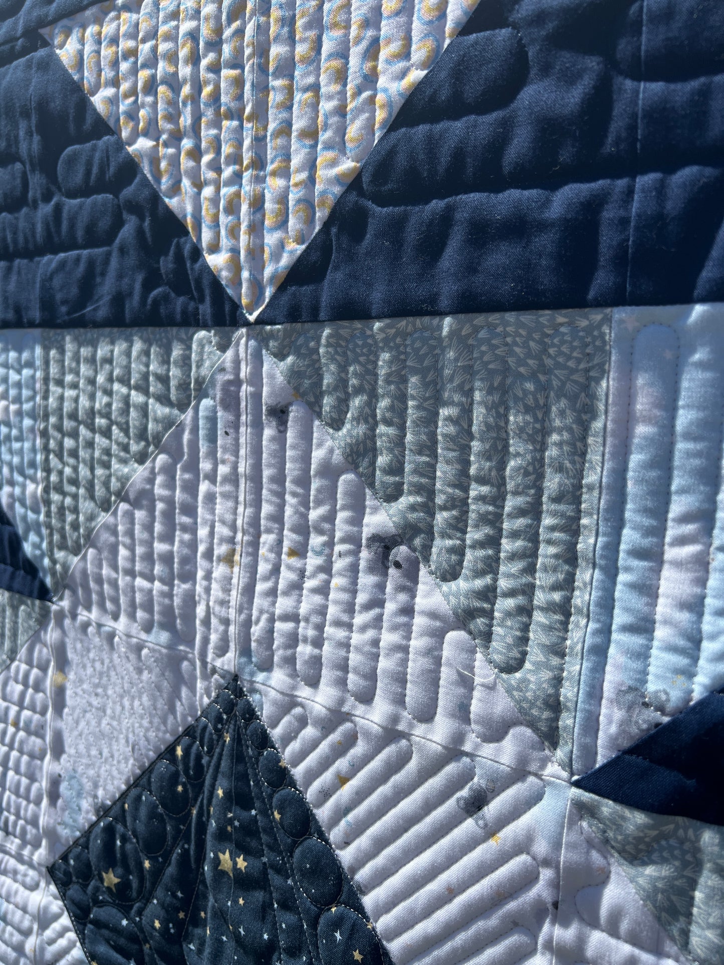 "Squash Blossom" Pre-Cut Baby Quilt Kit in Navy, Blue, and White Koala design / Original Pattern by Lorna Costantini