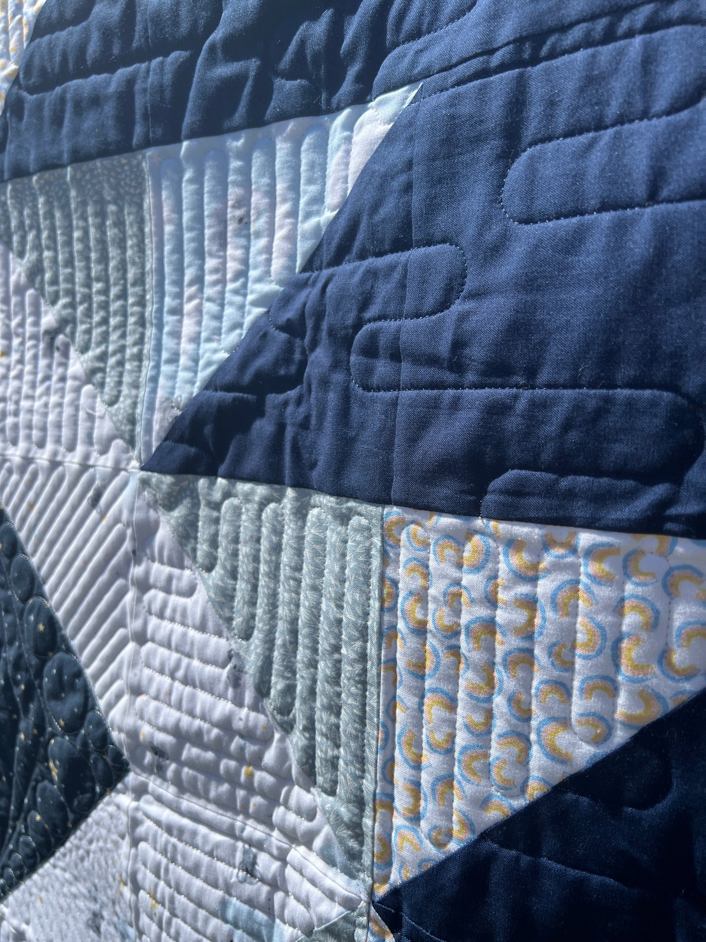 "Squash Blossom" Pre-Cut Baby Quilt Kit in Navy, Blue, and White Koala design / Original Pattern by Lorna Costantini