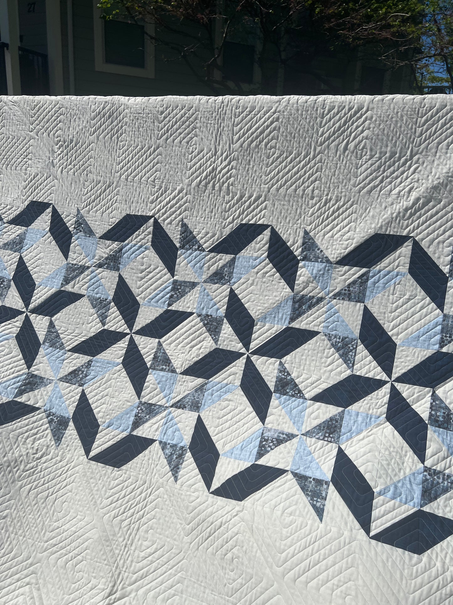 Sorella Queen Quilt Kit Version 2 / Blue Fusion Print w/ Navy and Light Blue with original pattern by Lorna Costantini