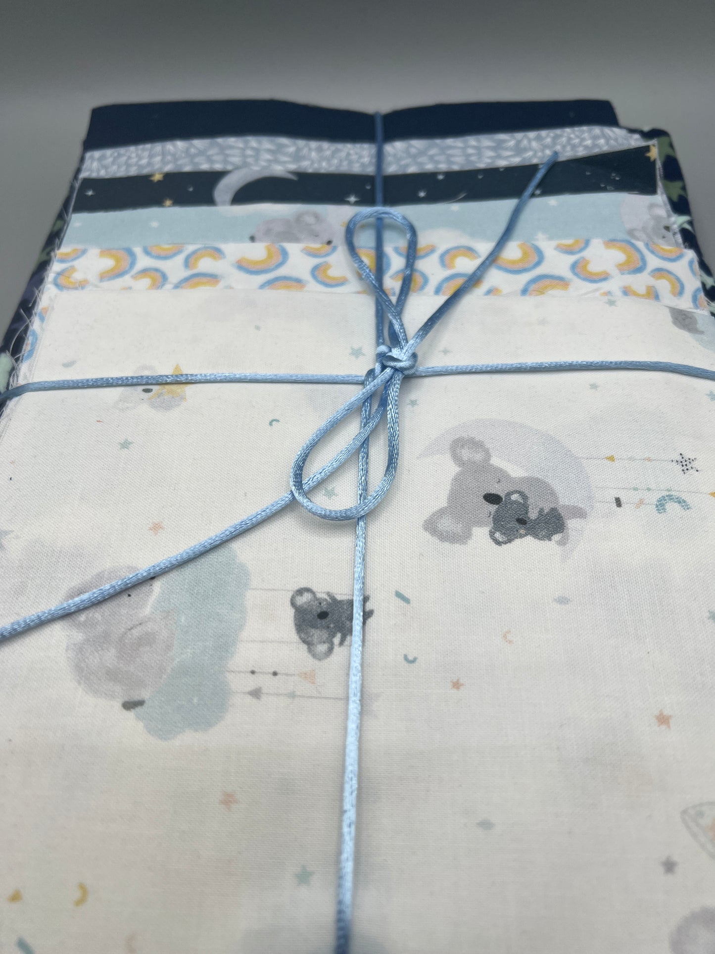 "Squash Blossom" Pre-Cut Baby Quilt Kit in Navy, Blue, and White Koala design / Original Pattern by Lorna Costantini
