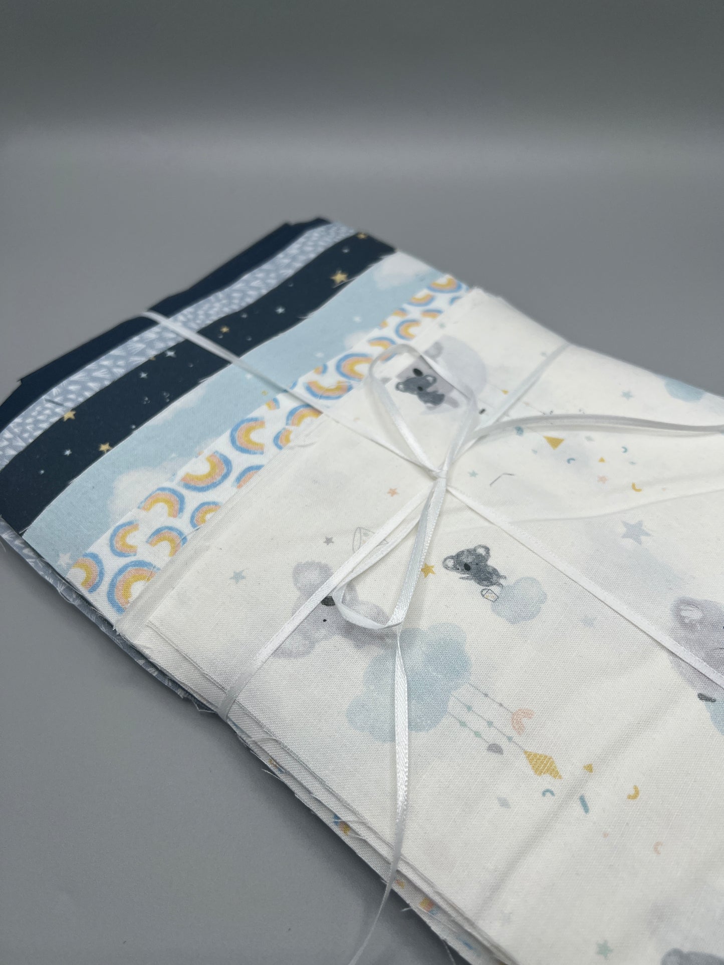 "Squash Blossom" Pre-Cut Baby Quilt Kit in Navy, Blue, and White Koala design / Original Pattern by Lorna Costantini