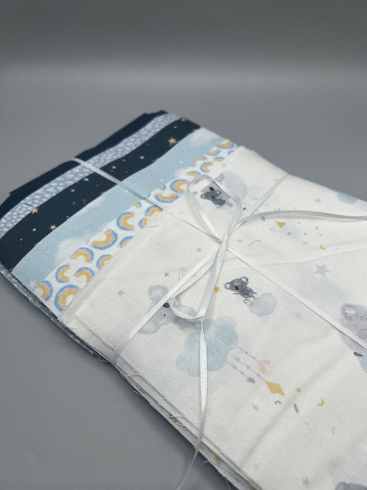 "Squash Blossom" Pre-Cut Baby Quilt Kit in Navy, Blue, and White Koala design / Original Pattern by Lorna Costantini