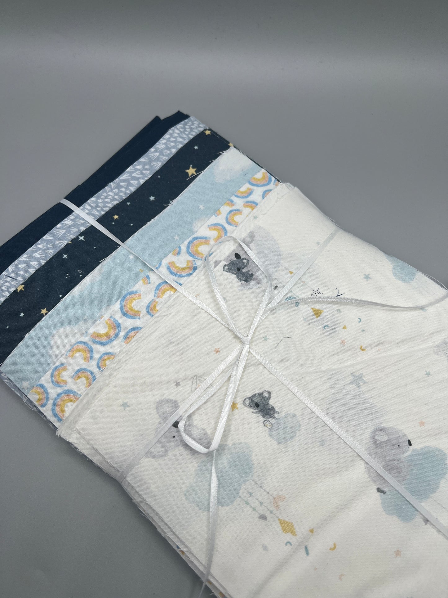"Squash Blossom" Pre-Cut Baby Quilt Kit in Navy, Blue, and White Koala design / Original Pattern by Lorna Costantini