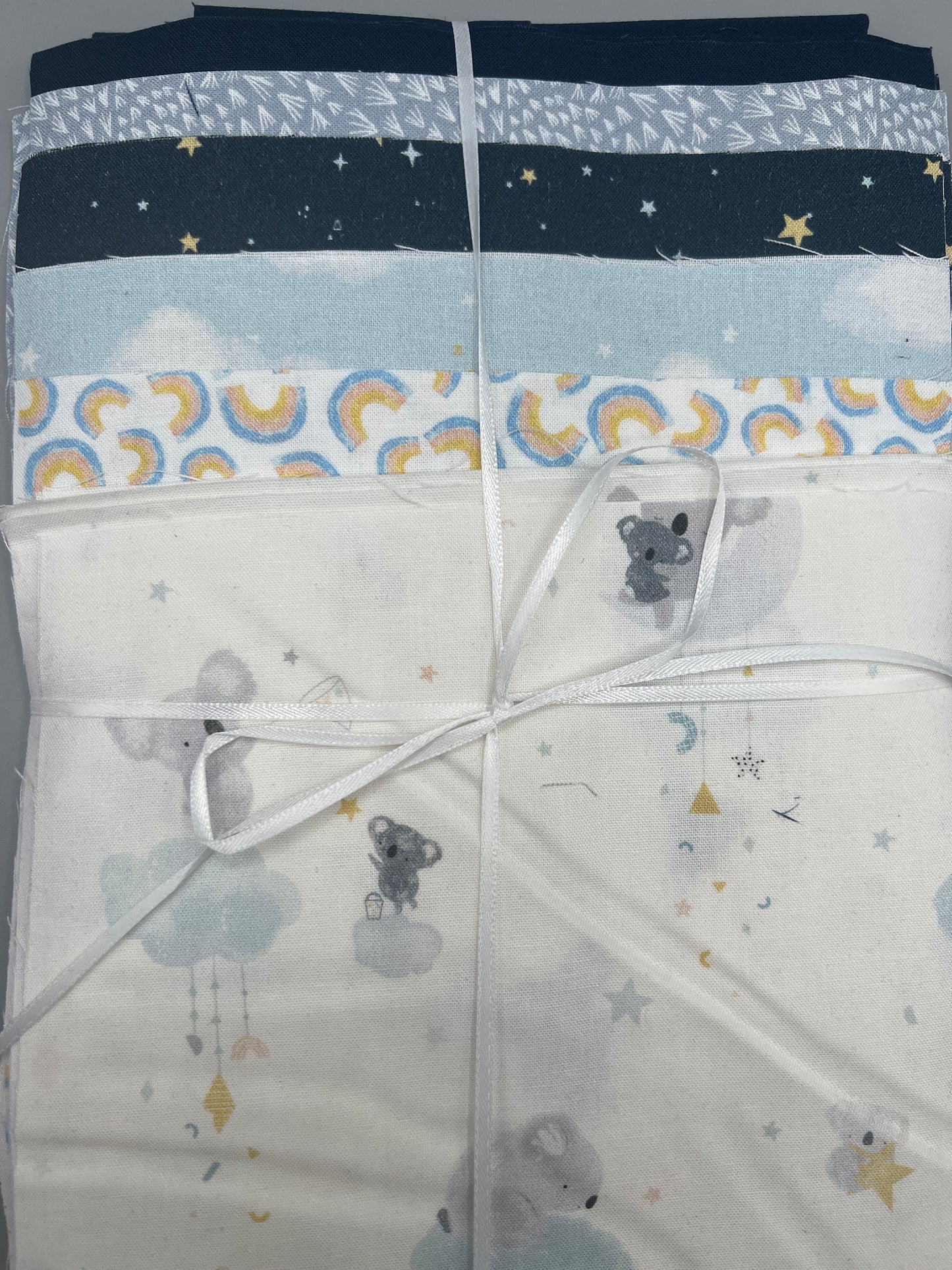 "Squash Blossom" Pre-Cut Baby Quilt Kit in Navy, Blue, and White Koala design / Original Pattern by Lorna Costantini