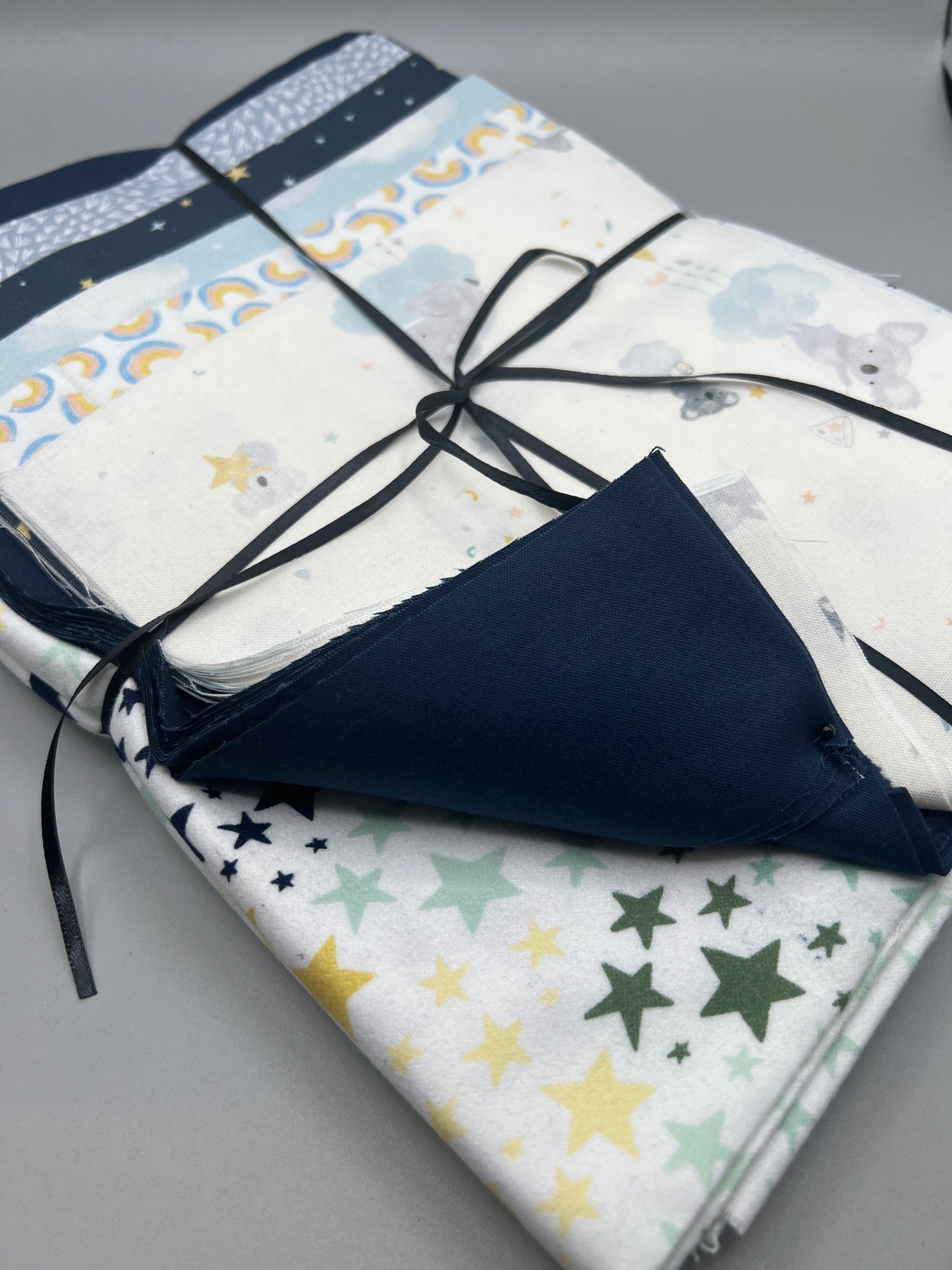 "Squash Blossom" Pre-Cut Baby Quilt Kit in Navy, Blue, and White Koala design / Original Pattern by Lorna Costantini
