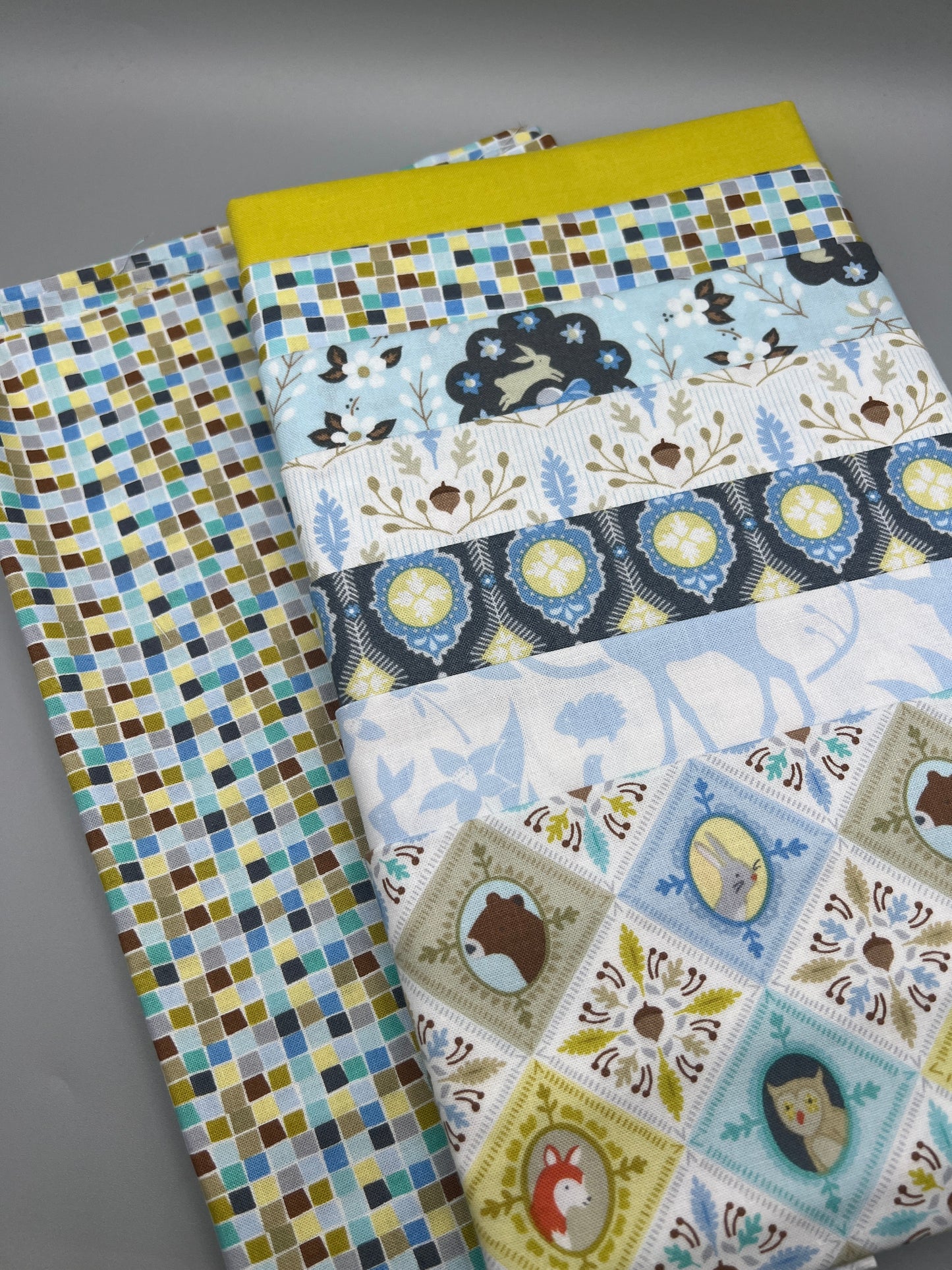 Friendly Forest (Sky) Whimsical Children's Print Fabric Complete Quilt Kits & Pattern   - Baby Size  / Pattern Included