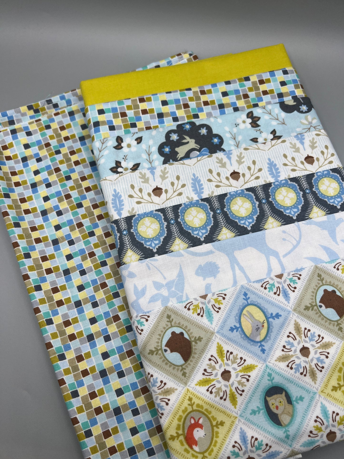 Friendly Forest (Sky) Whimsical Children's Print Fabric Complete Quilt Kits & Pattern   - Baby Size  / Pattern Included