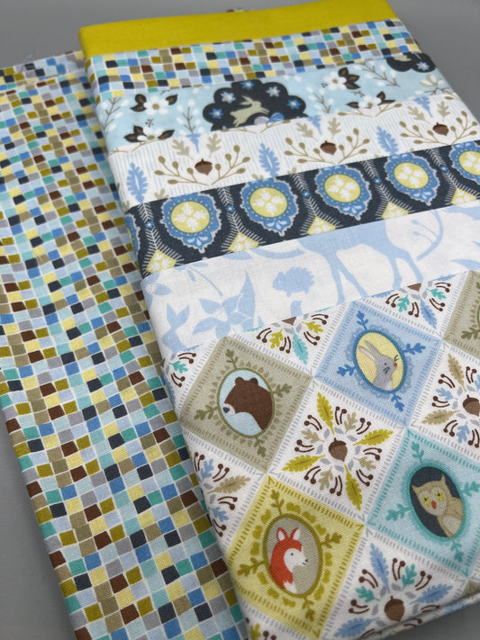 Friendly Forest (Sky) Whimsical Children's Print Fabric Complete Quilt Kits & Pattern   - Baby Size  / Pattern Included