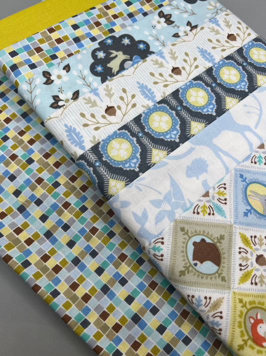 Friendly Forest (Sky) Whimsical Children's Print Fabric Complete Quilt Kits & Pattern   - Baby Size  / Pattern Included