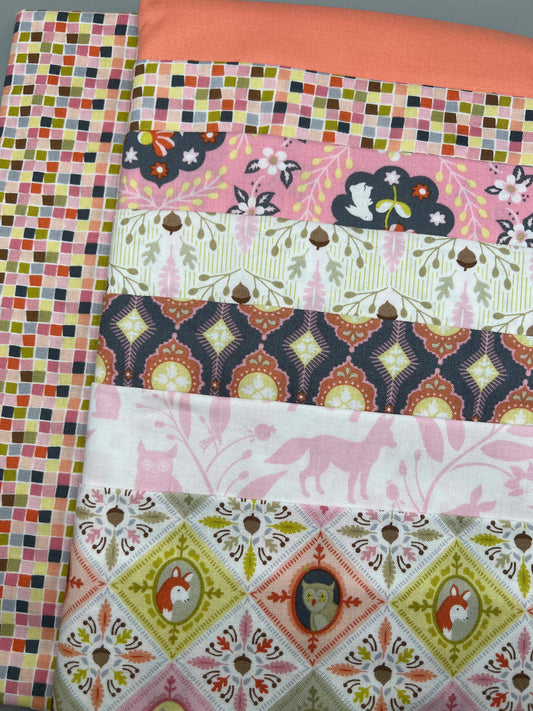 Friendly Forest (Peach) Whimsical Children's Print Fabric Complete  Quilt Kits & Pattern - Baby Size  / Pattern Included