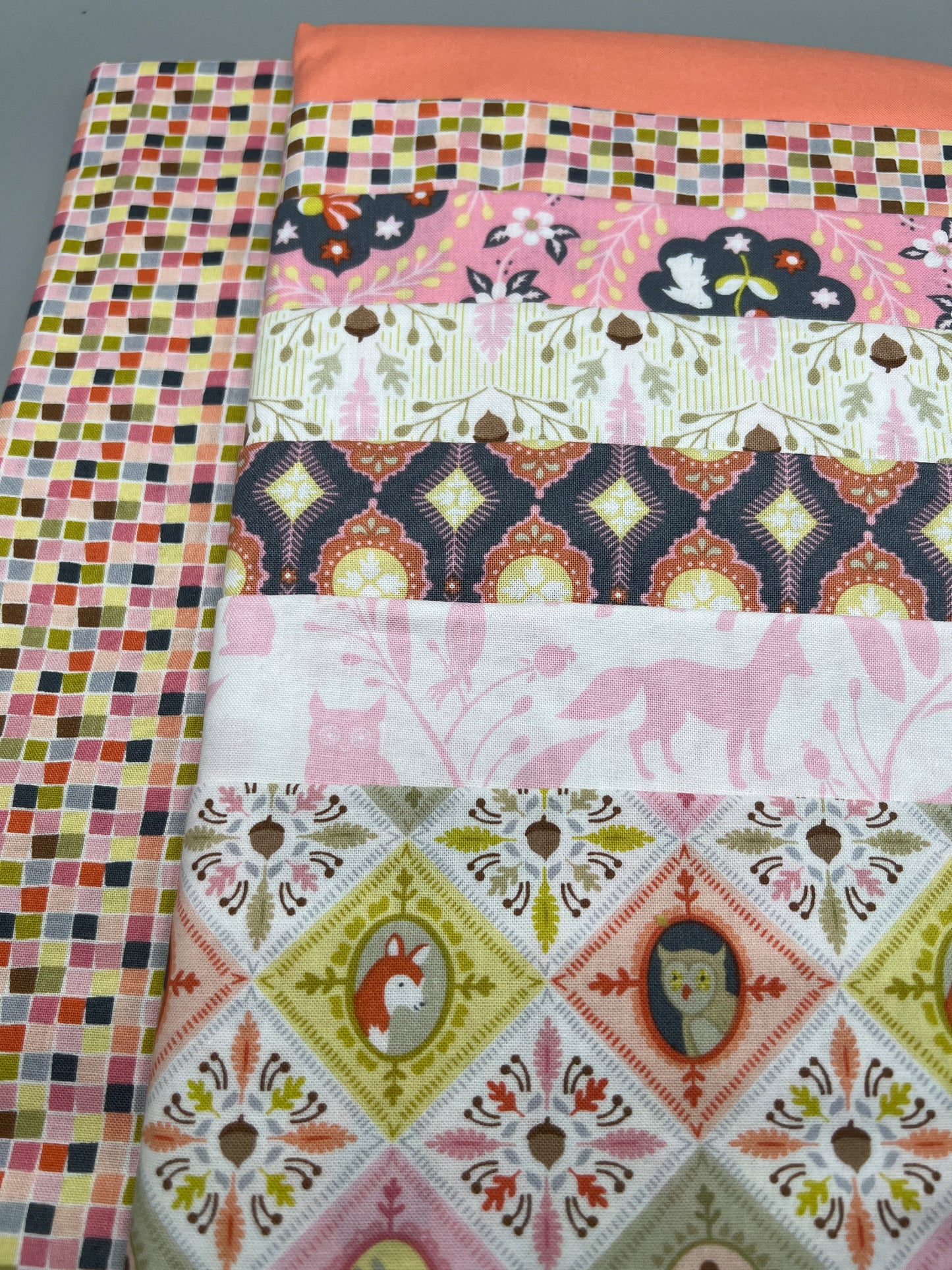 Friendly Forest (Peach) Whimsical Children's Print Fabric Complete  Quilt Kits & Pattern - Baby Size  / Pattern Included