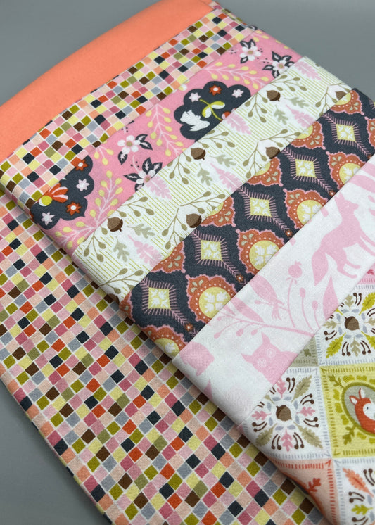 Friendly Forest (Peach) Whimsical Children's Print Fabric Complete  Quilt Kits & Pattern - Baby Size  / Pattern Included
