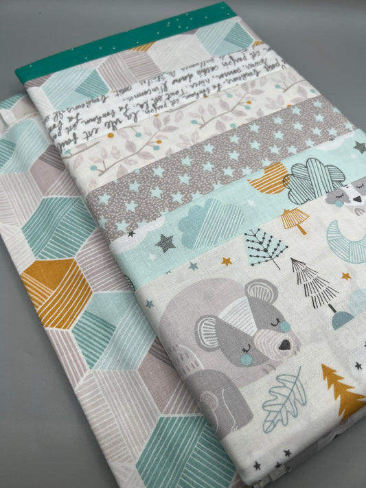 Sweet Dreams (Teal) Whimsical Children's Print Fabric Complete Quilt Kits & Pattern  - Baby Size  / Pattern Included