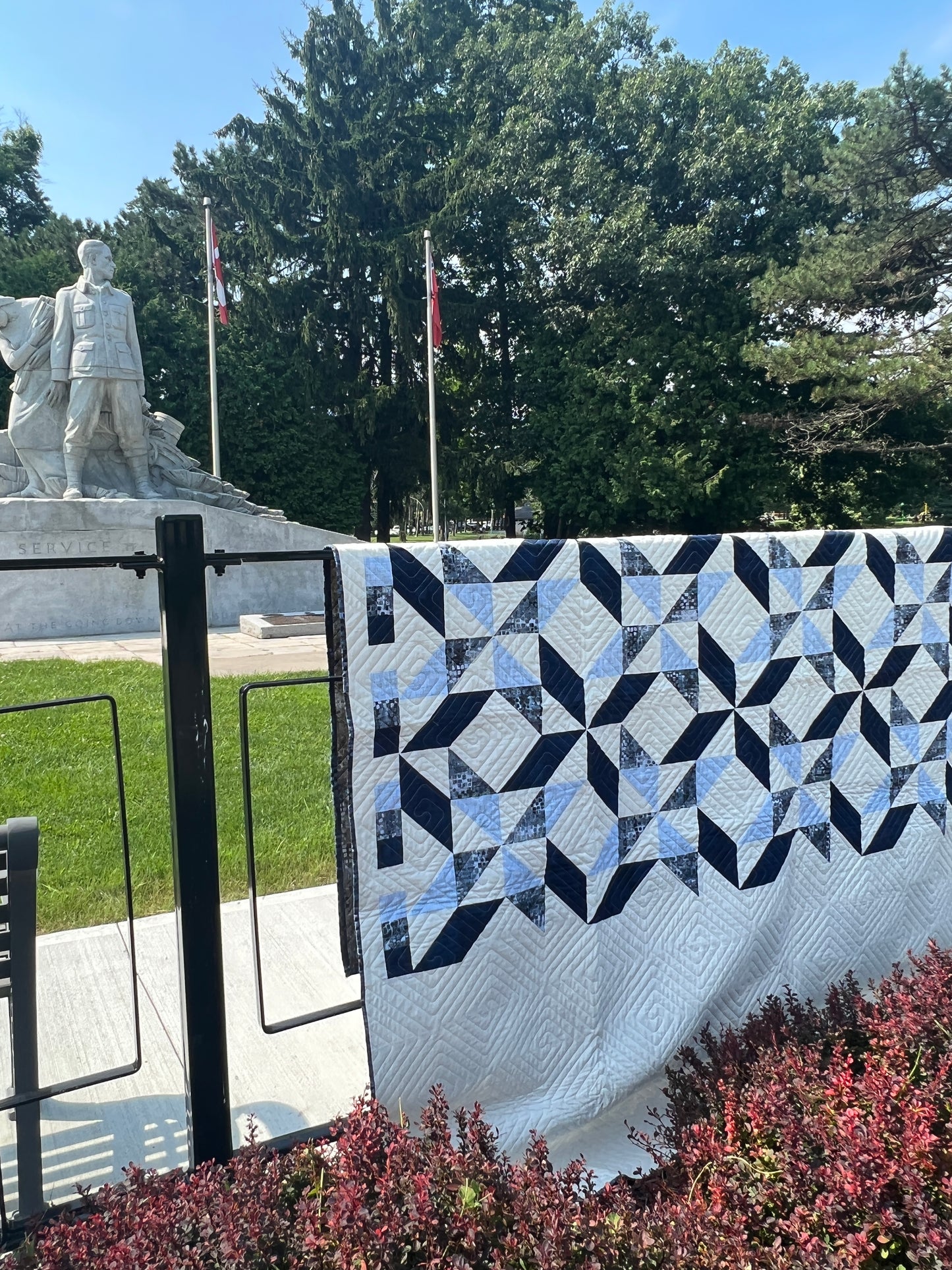 Sorella Queen Quilt Kit Version 2 / Blue Fusion Print w/ Navy and Light Blue with original pattern by Lorna Costantini