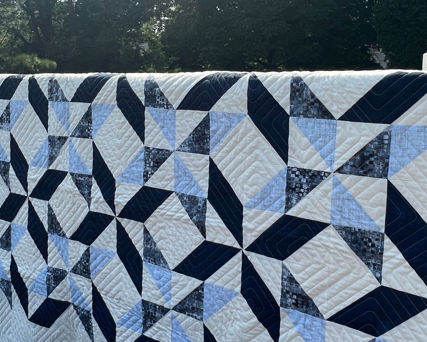 Sorella Queen Quilt Kit Version 2 / Blue Fusion Print w/ Navy and Light Blue with original pattern by Lorna Costantini