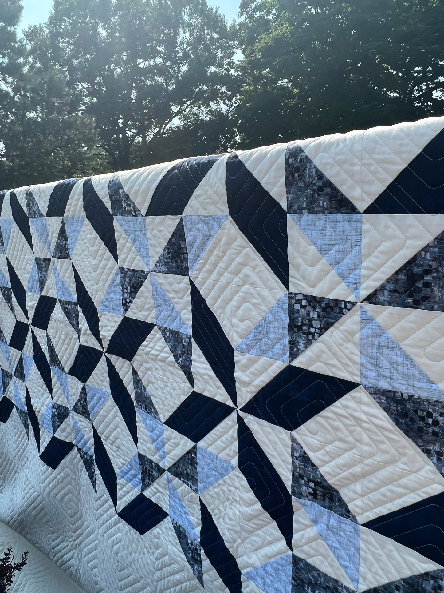 Sorella Queen Quilt Kit Version 2 / Blue Fusion Print w/ Navy and Light Blue with original pattern by Lorna Costantini