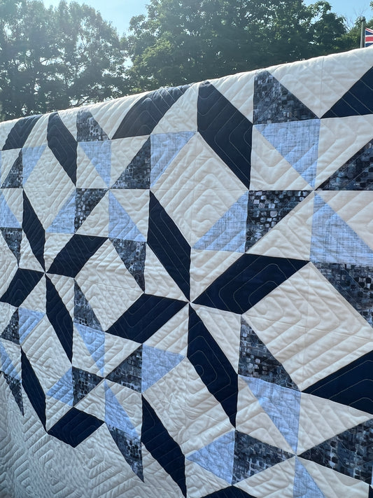 Sorella Queen Quilt Kit Version 2 / Blue Fusion Print w/ Navy and Light Blue with original pattern by Lorna Costantini