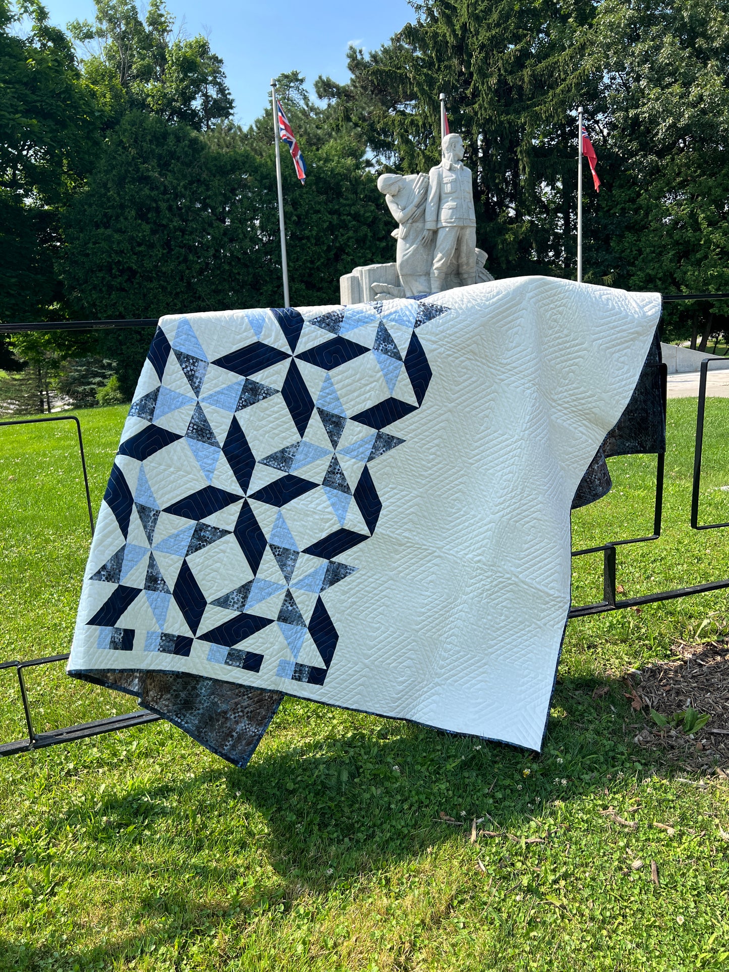 Sorella Queen Quilt Kit Version 2 / Blue Fusion Print w/ Navy and Light Blue with original pattern by Lorna Costantini