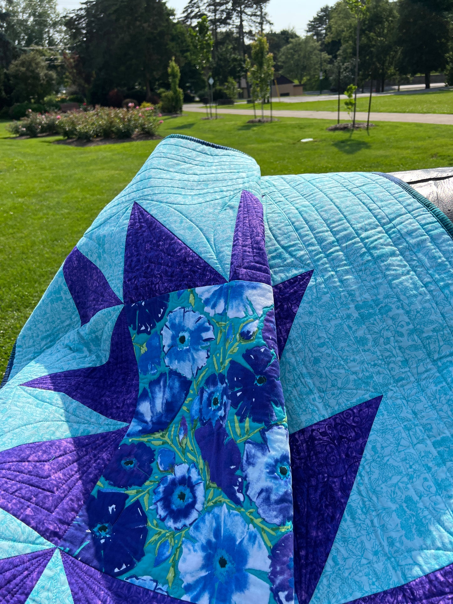 Dancing Around the Square - Custom Handmade Throw Quilt by Karen Jantz 48" x 48"