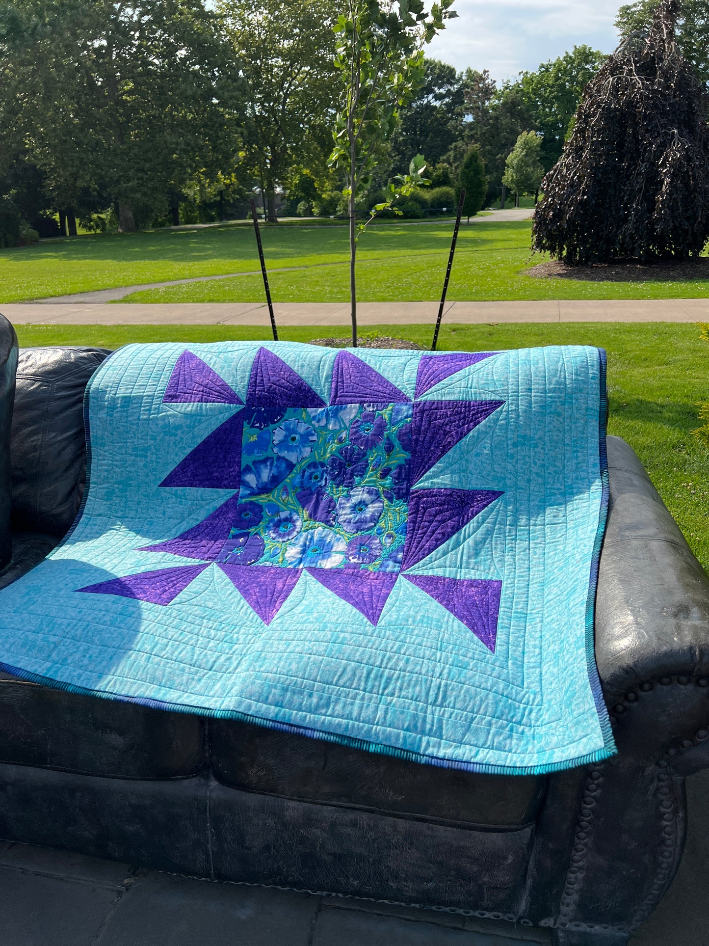 Dancing Around the Square - Custom Handmade Throw Quilt by Karen Jantz 48" x 48"