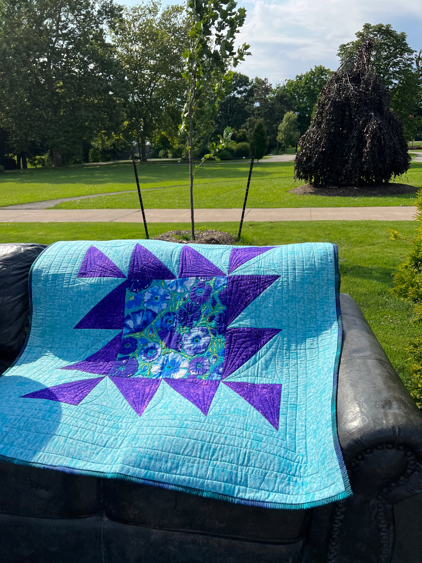 Dancing Around the Square - Custom Handmade Throw Quilt by Karen Jantz 48" x 48"