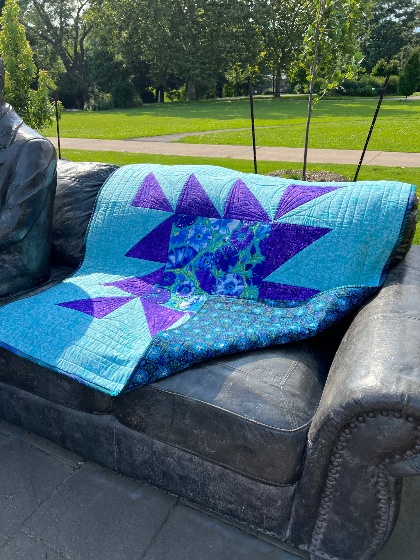 Dancing Around the Square - Custom Handmade Throw Quilt by Karen Jantz 48" x 48"